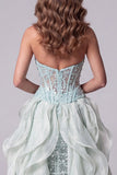 Mint Green Sweetheart Mermaid Sheer Corset Sequins Long Pageant Dress with Ruffle Train