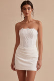 Strapless White Bodycon Mini Bridal Shower Dress with Lace