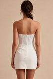Strapless White Bodycon Mini Bridal Shower Dress with Lace