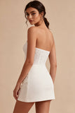 Strapless White Bodycon Mini Bridal Shower Dress with Lace