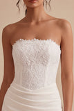 Strapless White Bodycon Mini Bridal Shower Dress with Lace