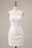 Strapless White Bodycon Mini Bridal Shower Dress with Lace