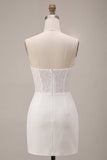 Strapless White Bodycon Mini Bridal Shower Dress with Lace