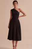 One Shoulder A-Line White Midi Engagement Dress