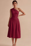 One Shoulder A-Line White Midi Engagement Dress