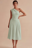 One Shoulder A-Line White Midi Engagement Dress