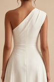 One Shoulder A-Line White Midi Engagement Dress