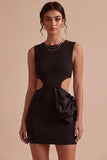 Bodycon Cut Out Round Neck Little White Dress with Bow
