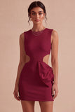 Bodycon Cut Out Round Neck Little White Dress with Bow