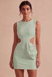 Bodycon Cut Out Round Neck Little White Dress with Bow