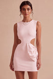 Bodycon Cut Out Round Neck Little White Dress with Bow