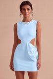 Bodycon Cut Out Round Neck Little White Dress with Bow