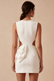 Bodycon Cut Out Round Neck Little White Dress with Bow