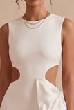Bodycon Cut Out Round Neck Little White Dress with Bow
