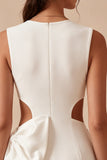 Bodycon Cut Out Round Neck Little White Dress with Bow