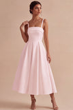 White A-Line Spaghetti Straps Elegant Midi Engagement Dress