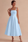 White A-Line Spaghetti Straps Elegant Midi Engagement Dress
