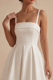 White A-Line Spaghetti Straps Elegant Midi Engagement Dress
