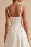 White A-Line Spaghetti Straps Elegant Midi Engagement Dress