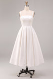 White A-Line Spaghetti Straps Elegant Midi Engagement Dress