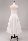 White A-Line Spaghetti Straps Elegant Midi Engagement Dress