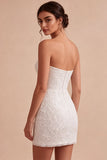 Sweetheart White Floral Bodycon Bridal Shower Dress
