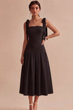 White A-Line Bowed Straps Midi Engagement Dress