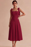 White A-Line Bowed Straps Midi Engagement Dress