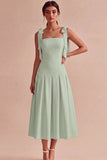 White A-Line Bowed Straps Midi Engagement Dress