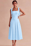 White A-Line Bowed Straps Midi Engagement Dress