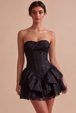 Sweetheart White A-Line Corset Floral Ruffled Bridal Shower Dress