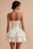 Sweetheart White A-Line Corset Floral Ruffled Bridal Shower Dress