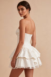 Sweetheart White A-Line Corset Floral Ruffled Bridal Shower Dress