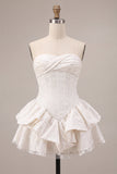 Sweetheart White A-Line Corset Floral Ruffled Bridal Shower Dress