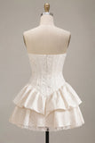 Sweetheart White A-Line Corset Floral Ruffled Bridal Shower Dress