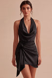 Halter Bodycon Ruched Backless Little White Dress