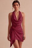 Halter Bodycon Ruched Backless Little White Dress