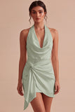 Halter Bodycon Ruched Backless Little White Dress