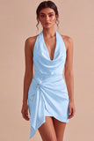 Halter Bodycon Ruched Backless Little White Dress
