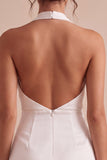 Halter Bodycon Ruched Backless Little White Dress