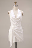 Halter Bodycon Ruched Backless Little White Dress