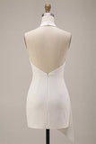 Halter Bodycon Ruched Backless Little White Dress