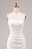 White Strapless Midi Bodycon Ruched Corset Engagement Dress with Slit