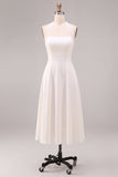 A-Line White Halter Neck Midi Engagement Dress
