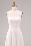 A-Line White Halter Neck Midi Engagement Dress