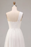 One Shoulder A-Line White Midi Engagement Dress