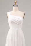 One Shoulder A-Line White Midi Engagement Dress