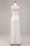 Mermaid White Square Neck Long Engagement Dress with Slit
