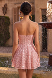 Pink A-Line Sweetheart 3D Flower Short Homecoming Dress with Ruffles
