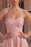 Pink A-Line Sweetheart 3D Flower Short Homecoming Dress with Ruffles